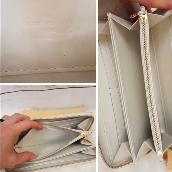 Auth LouisVuitton Vernis Cream Long Zippy Wallet